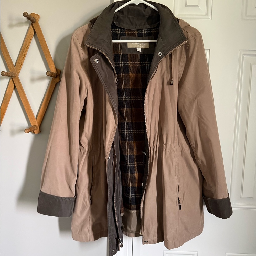 Liz Claiborne Taupe Trench Coat with Brown Trim